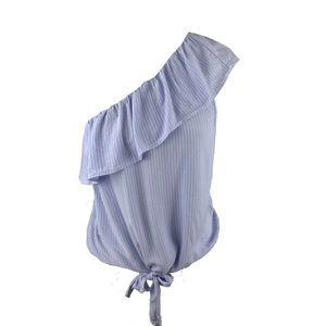 Trendy, one shoulder,  white & blue striped top